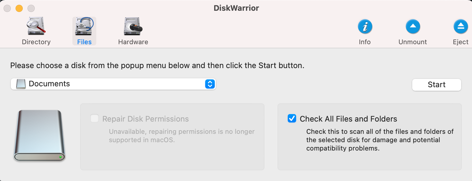files scan with diskwarrior