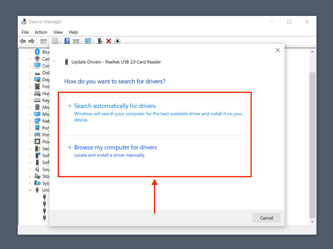 Drive updated wizard in Device Manager