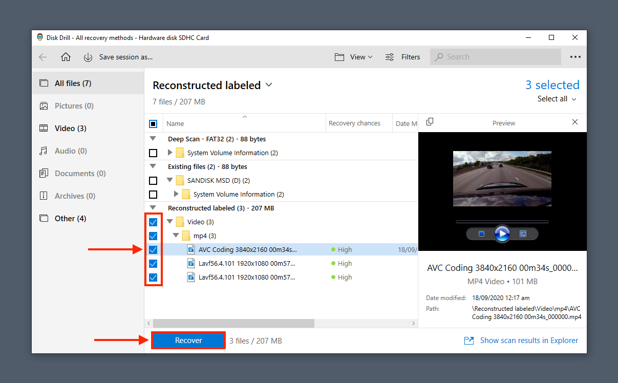 Disk Drill file selection checkboxes