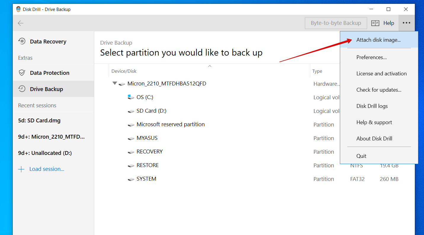 attach disk image