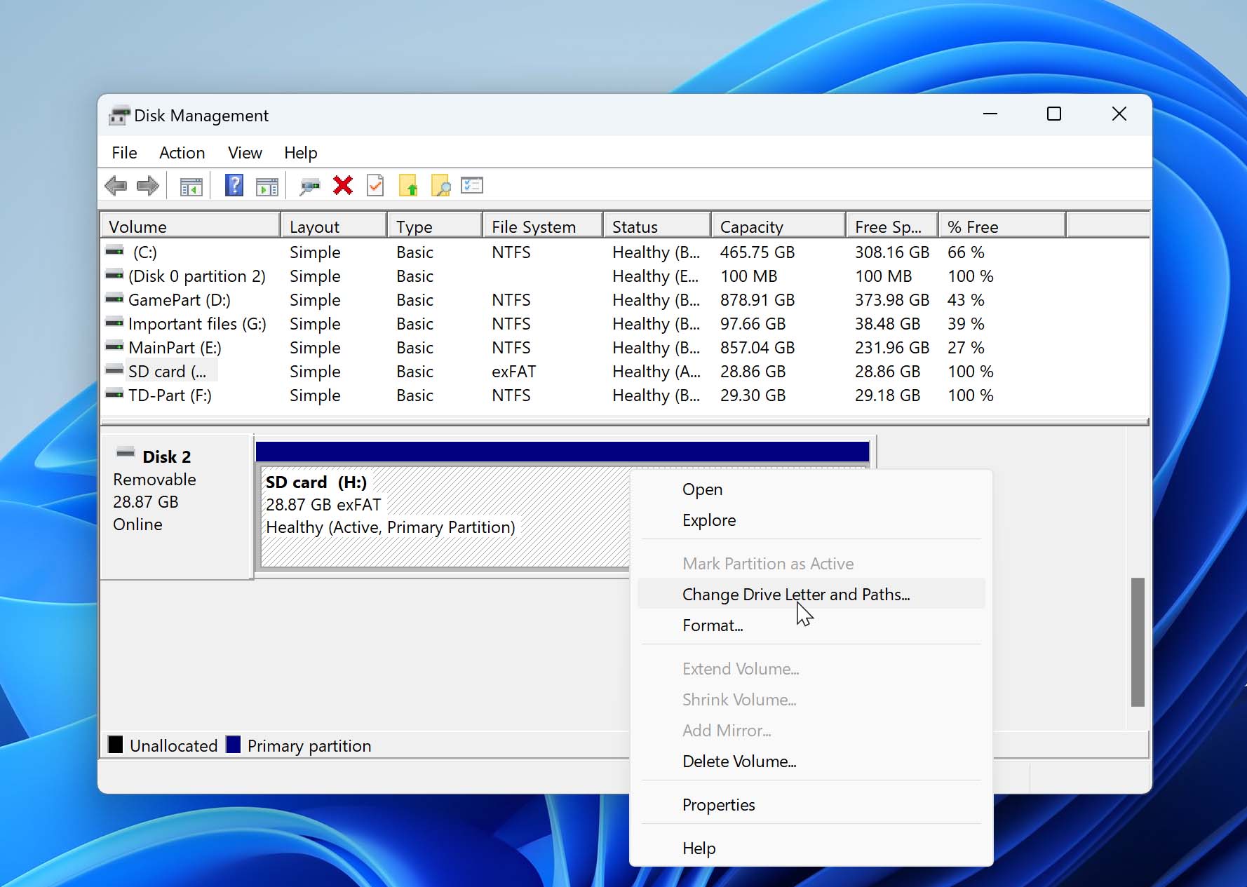 change drive letter and paths for sd card