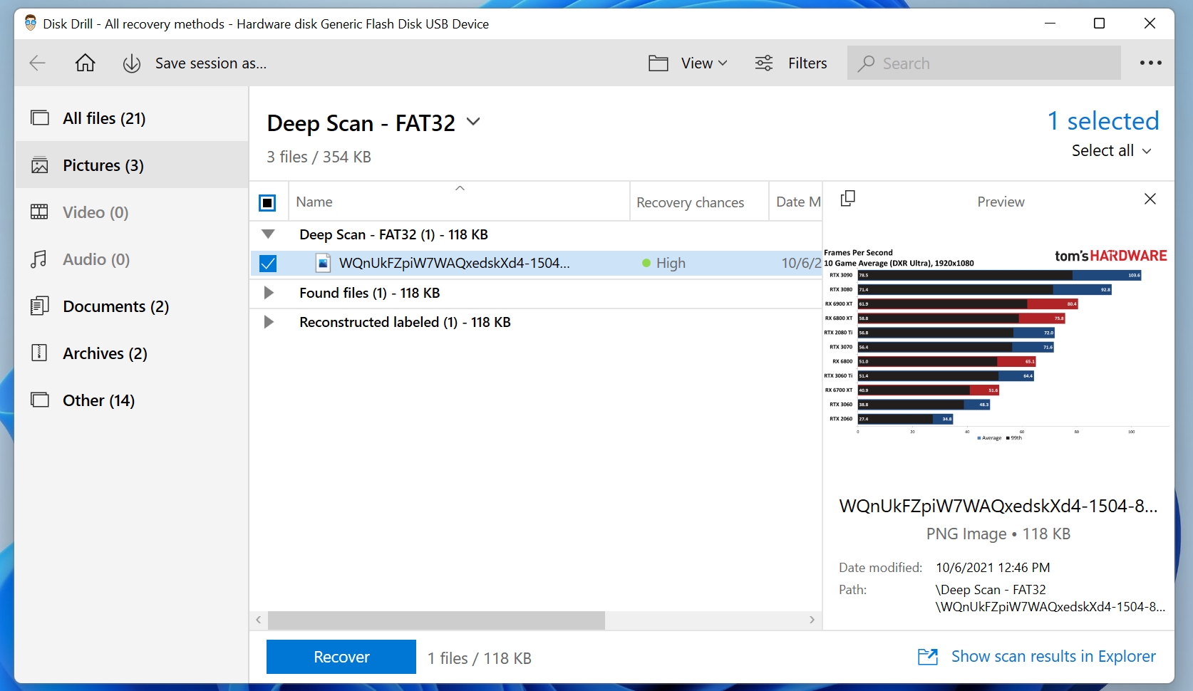 File recovery screen in Disk Drill.