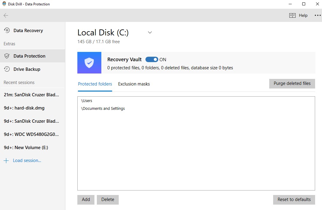 data protection feature on Disk Drill