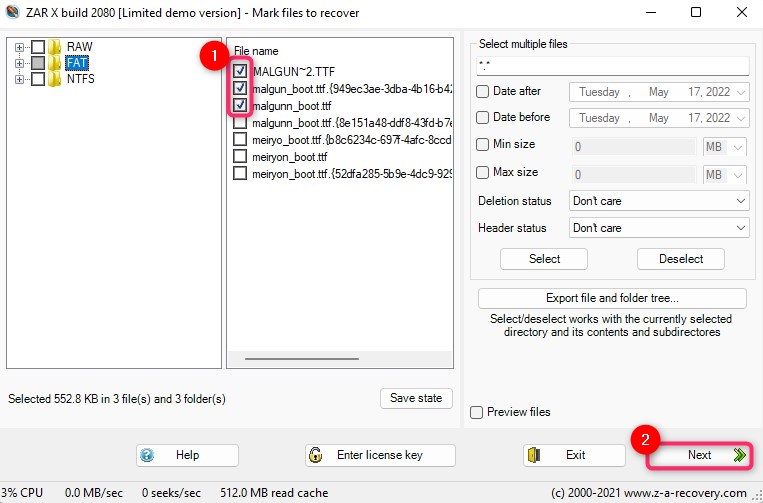 recovering files using ZAR