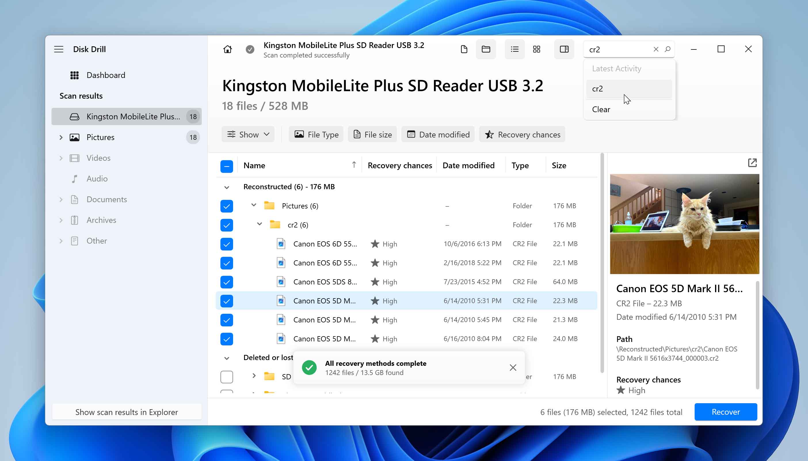 Search CR2 files in scan results
