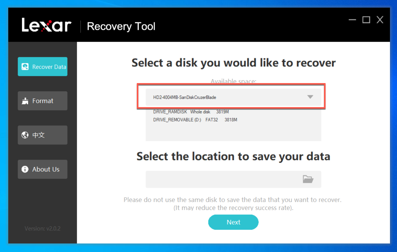 select disk to recover