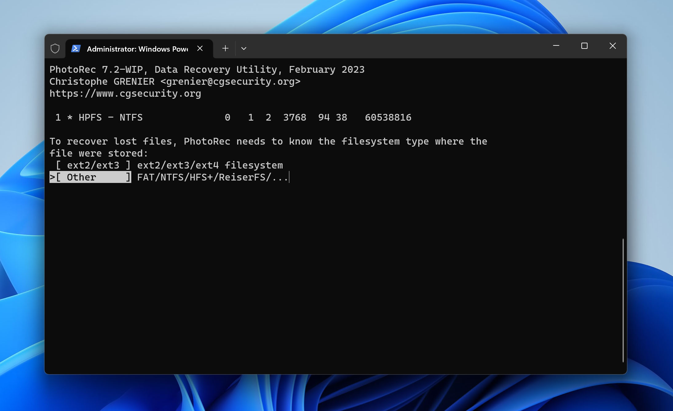 Select drive filesystem