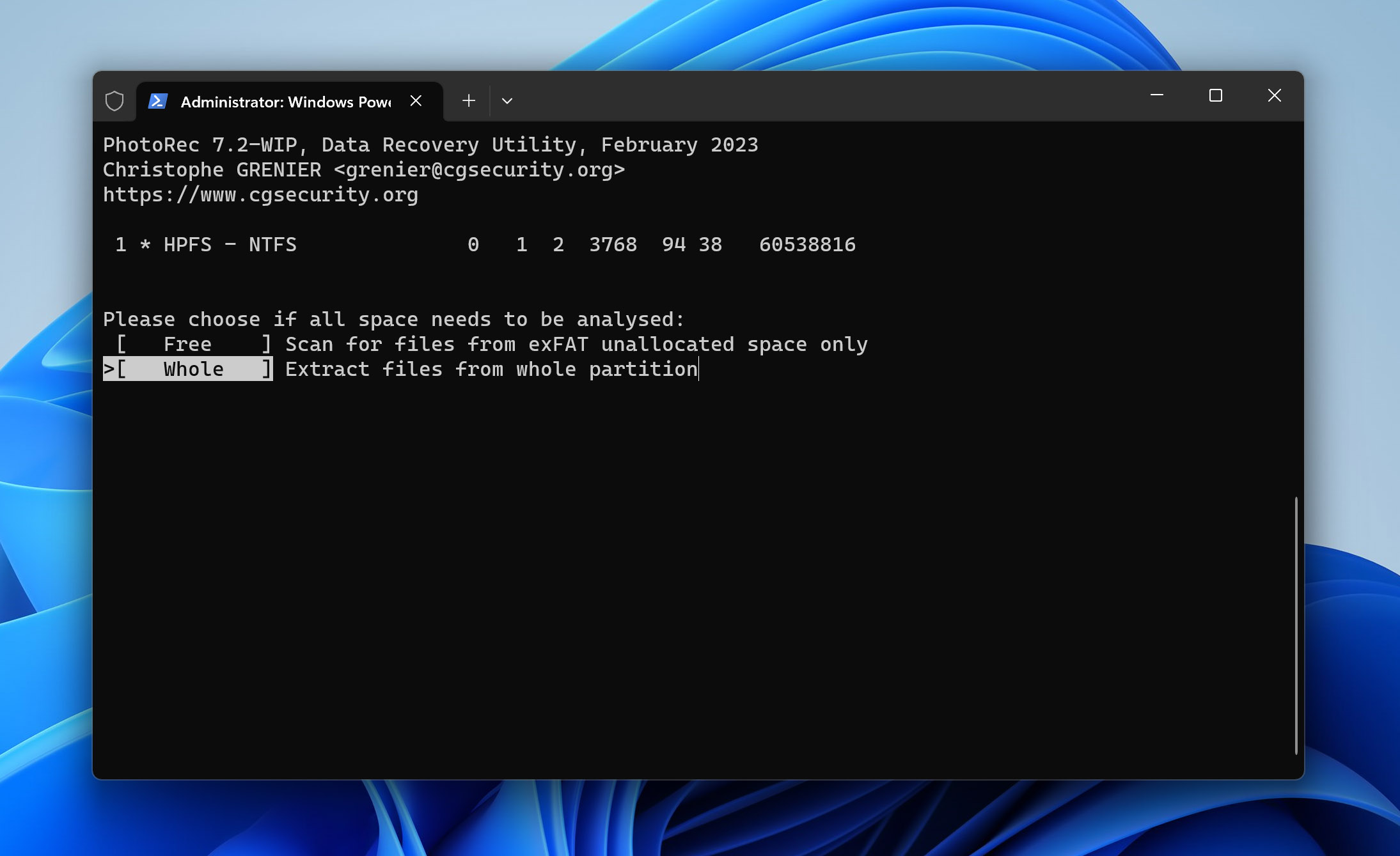 Choose extract files from whole drive