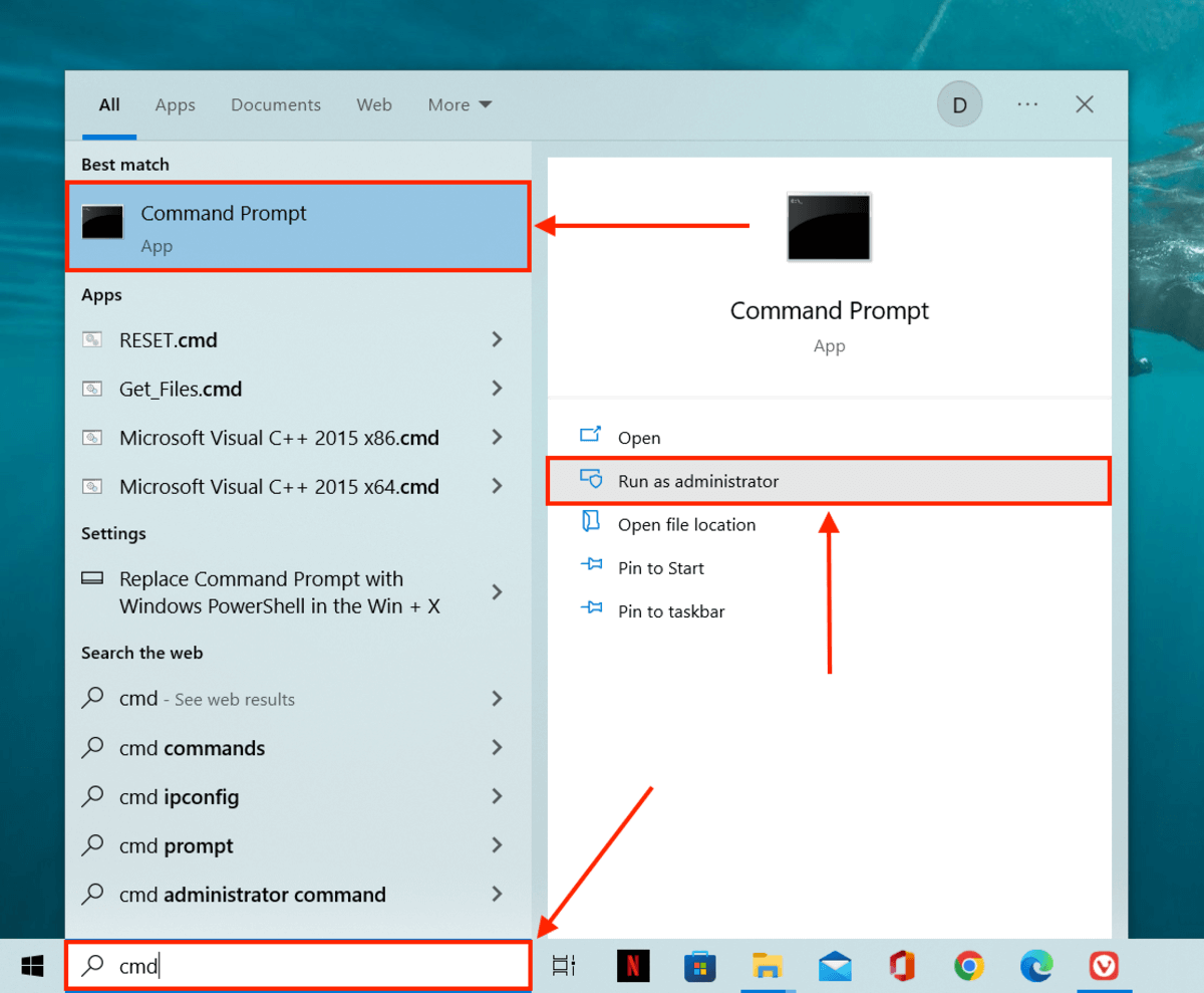 Command Prompt in Start menu