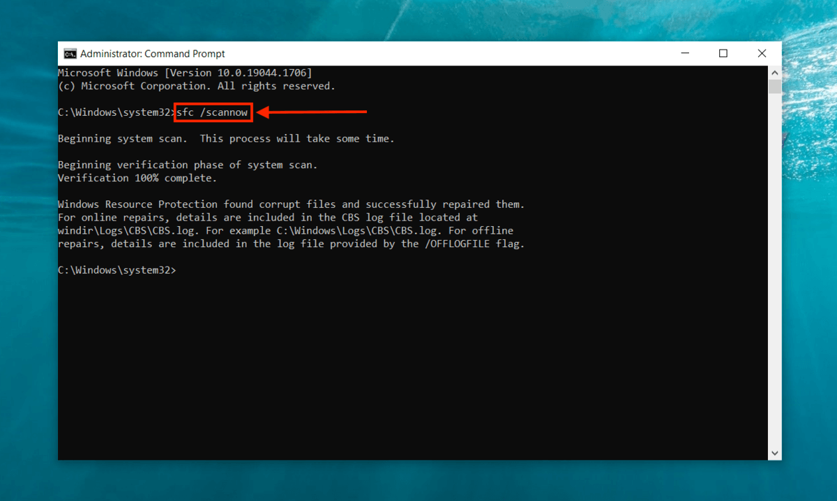 SFC scannow command in Command Prompt