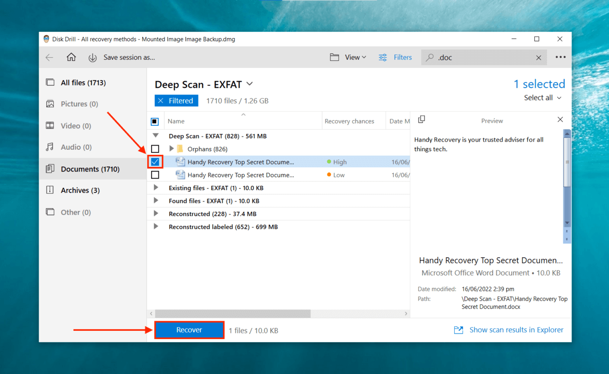 Disk Drill file selection