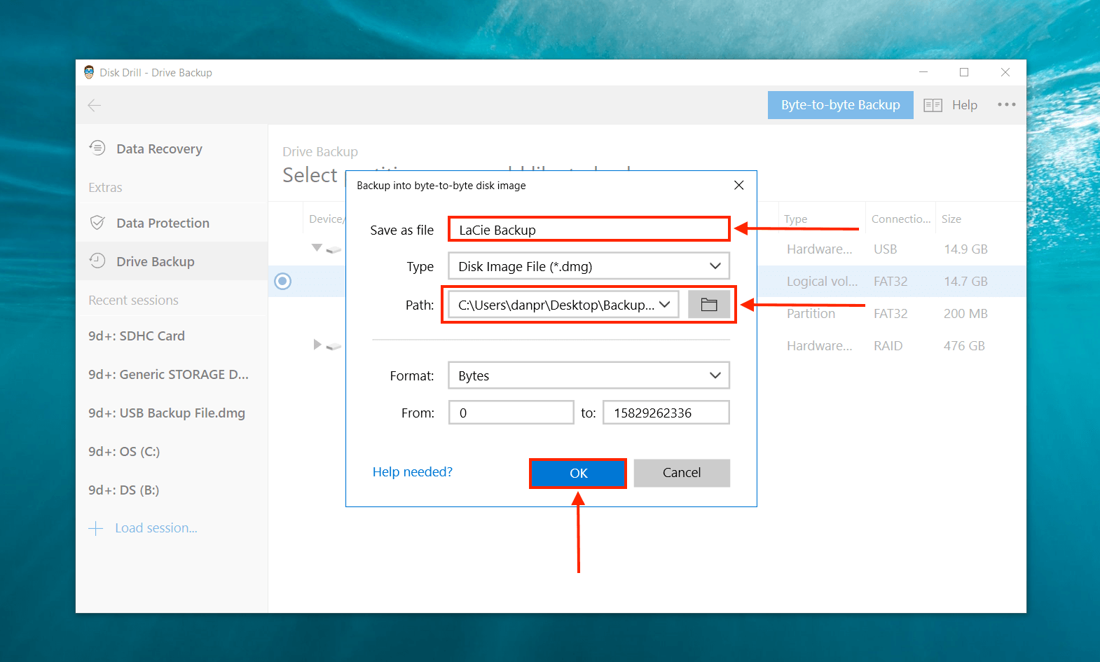 Disk Drill byte-to-byte backup file save dialogue