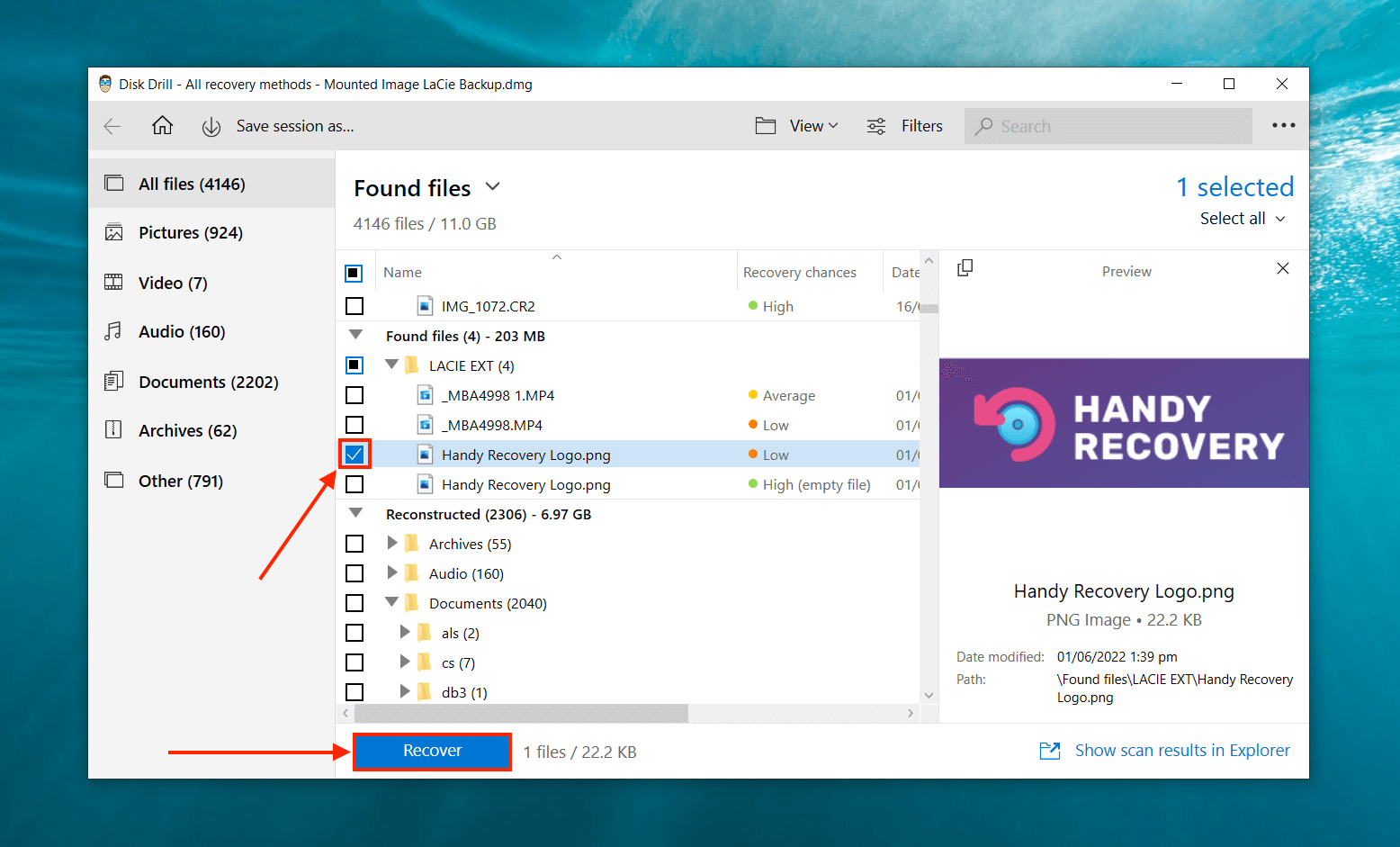 Disk Drill file selection column