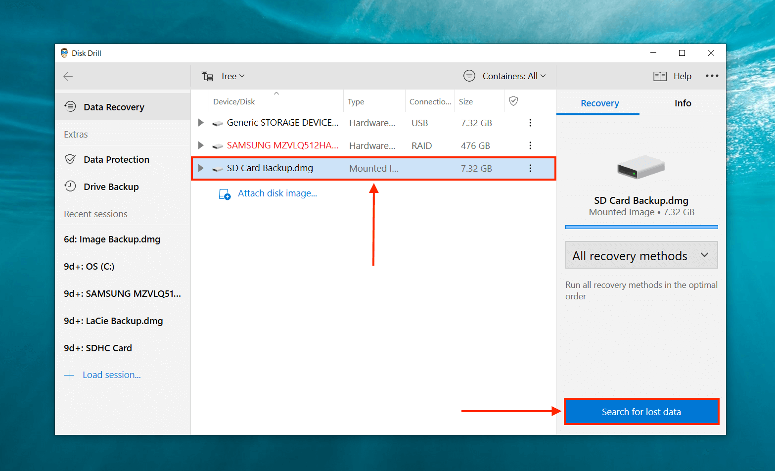 Disk Drill drive selection screen