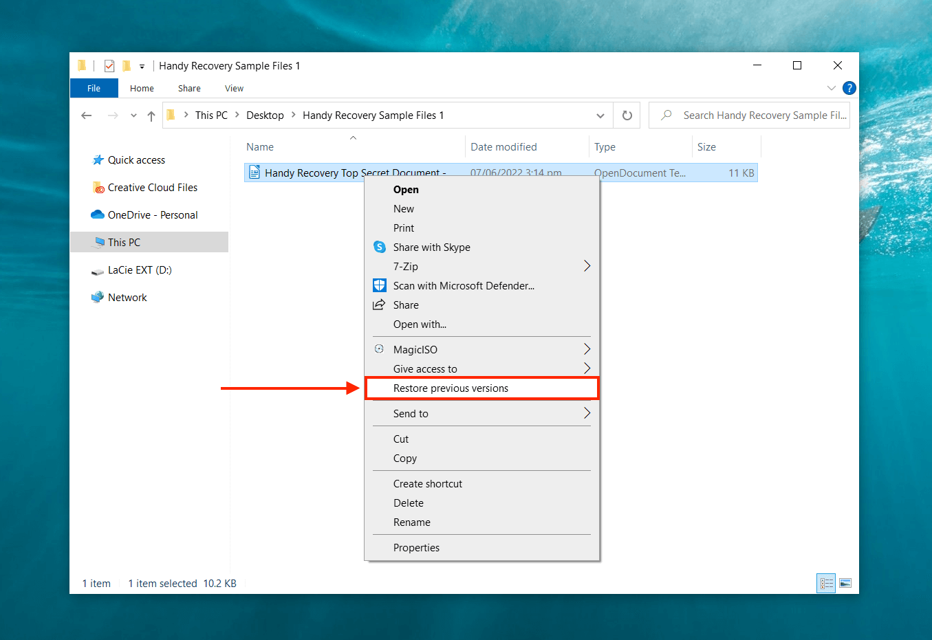 Restore previous versions option on a LibreOffice document