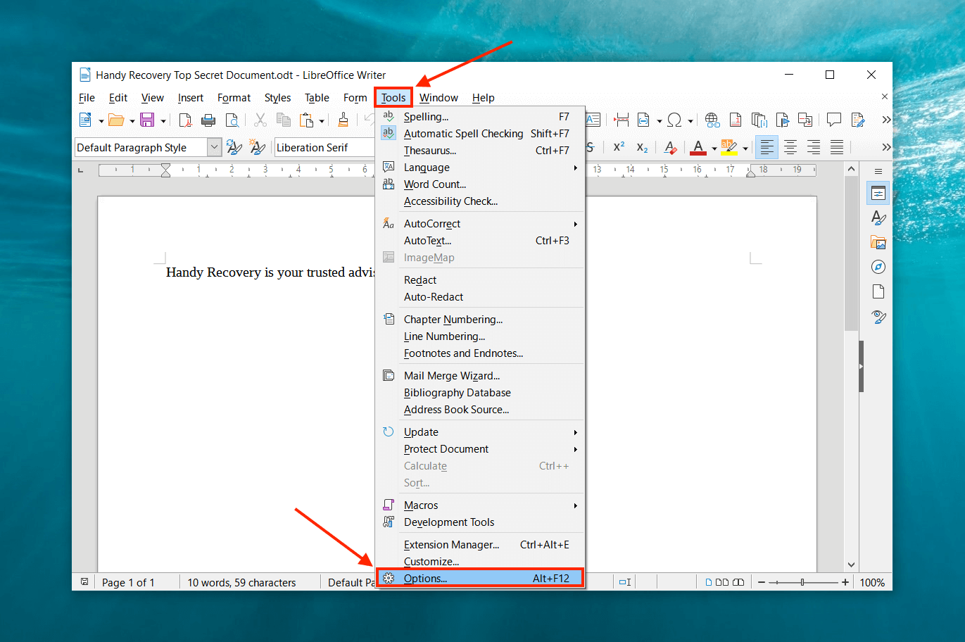 LibreOffice Tools menu