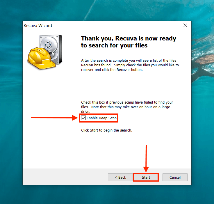 Recuva deep scan settings