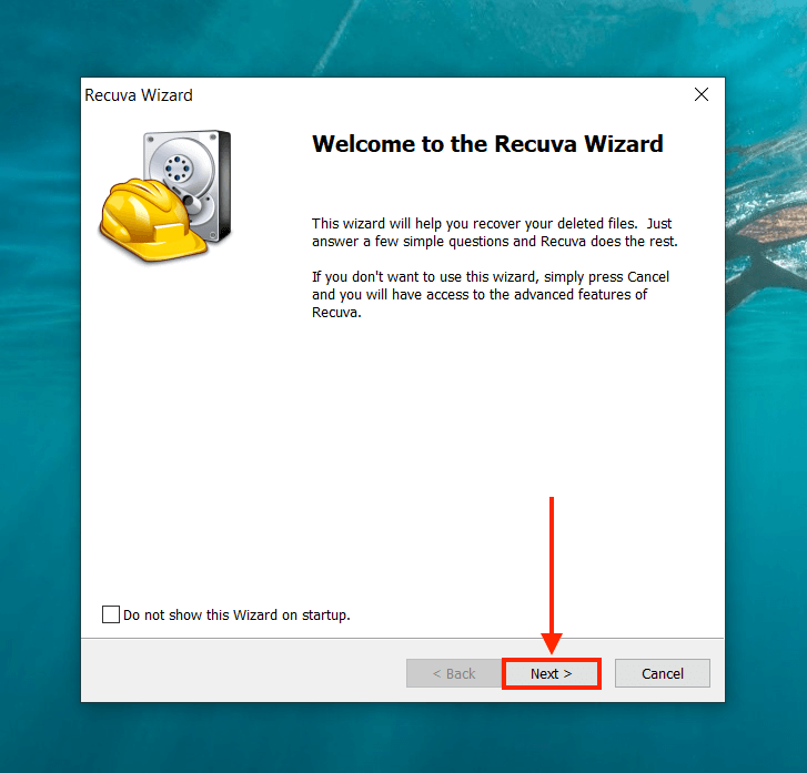 Recuva wizard initial window