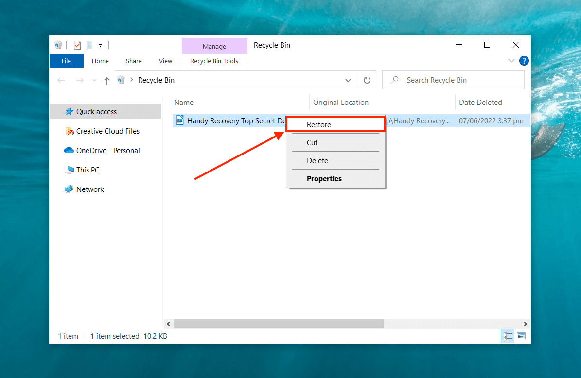 Restore LibreOffice document from the Recycle Bin