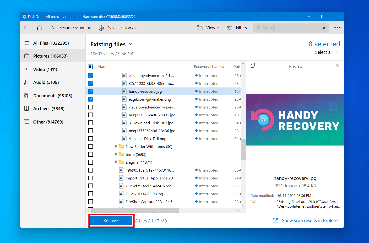 Select files you want to recover