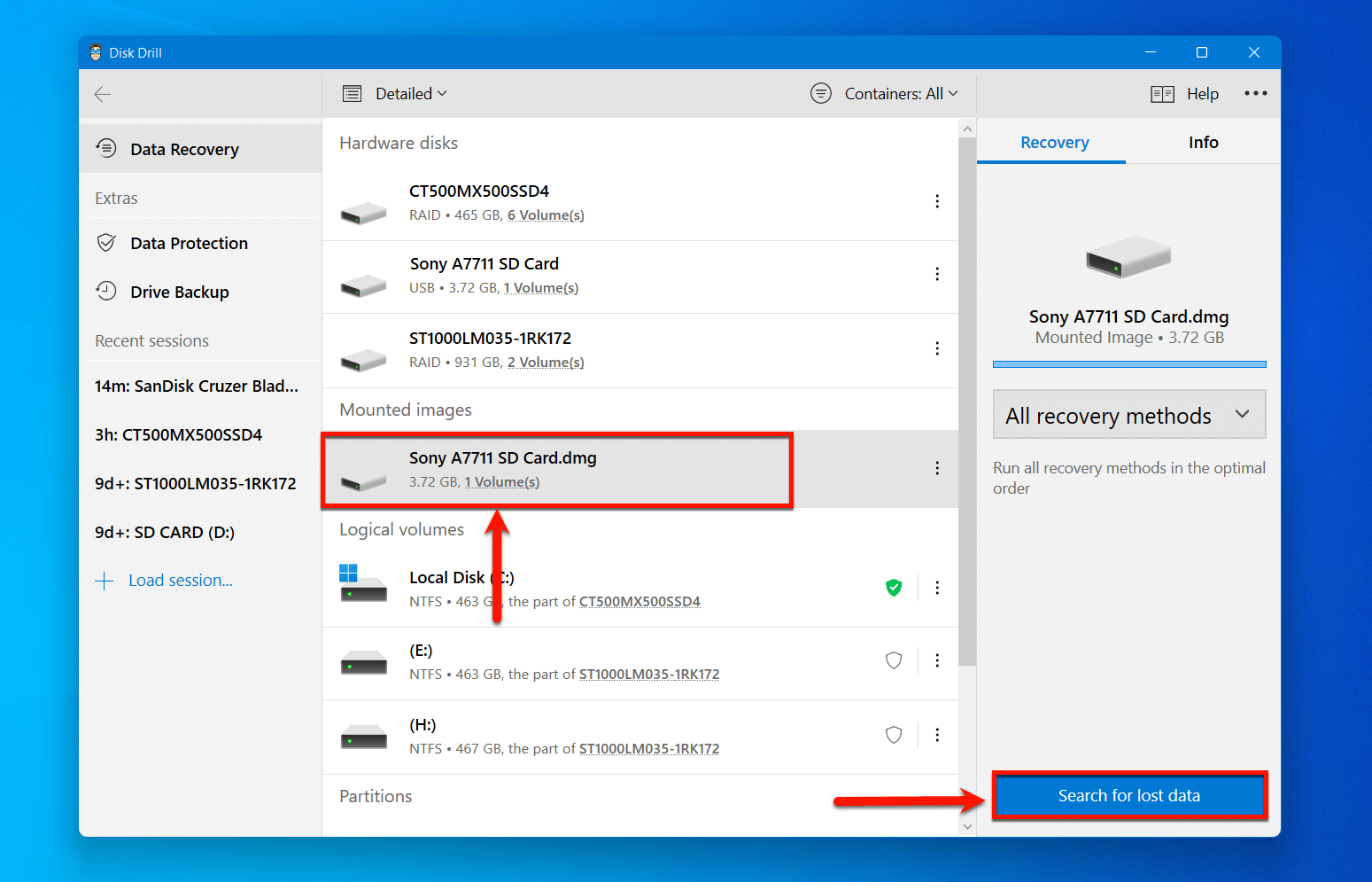 Select your Sony camera SD Image card