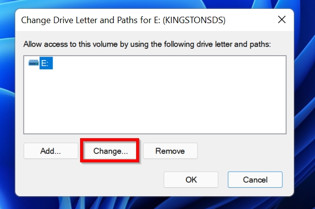 Change drive letter option.