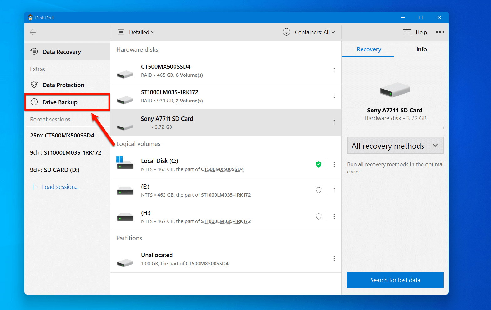 disk drill drive backup