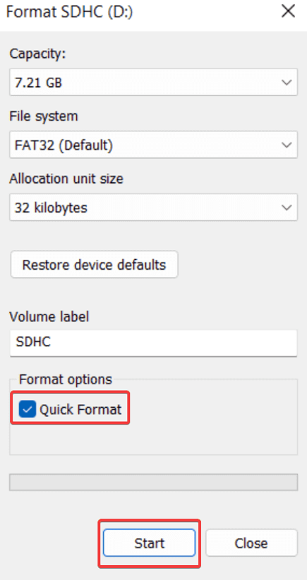 formatting sd card on windows