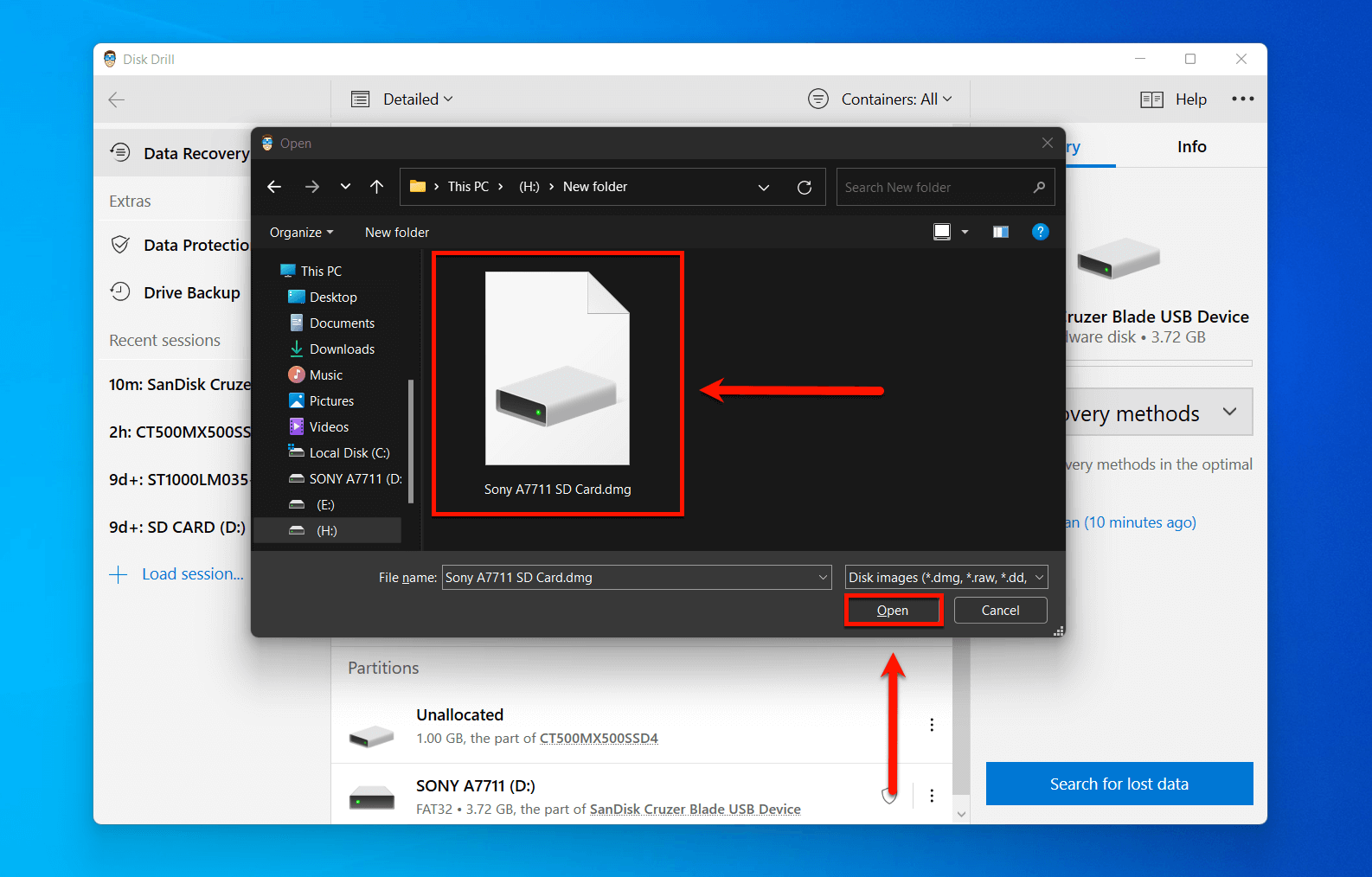 mount disk image to disk drill