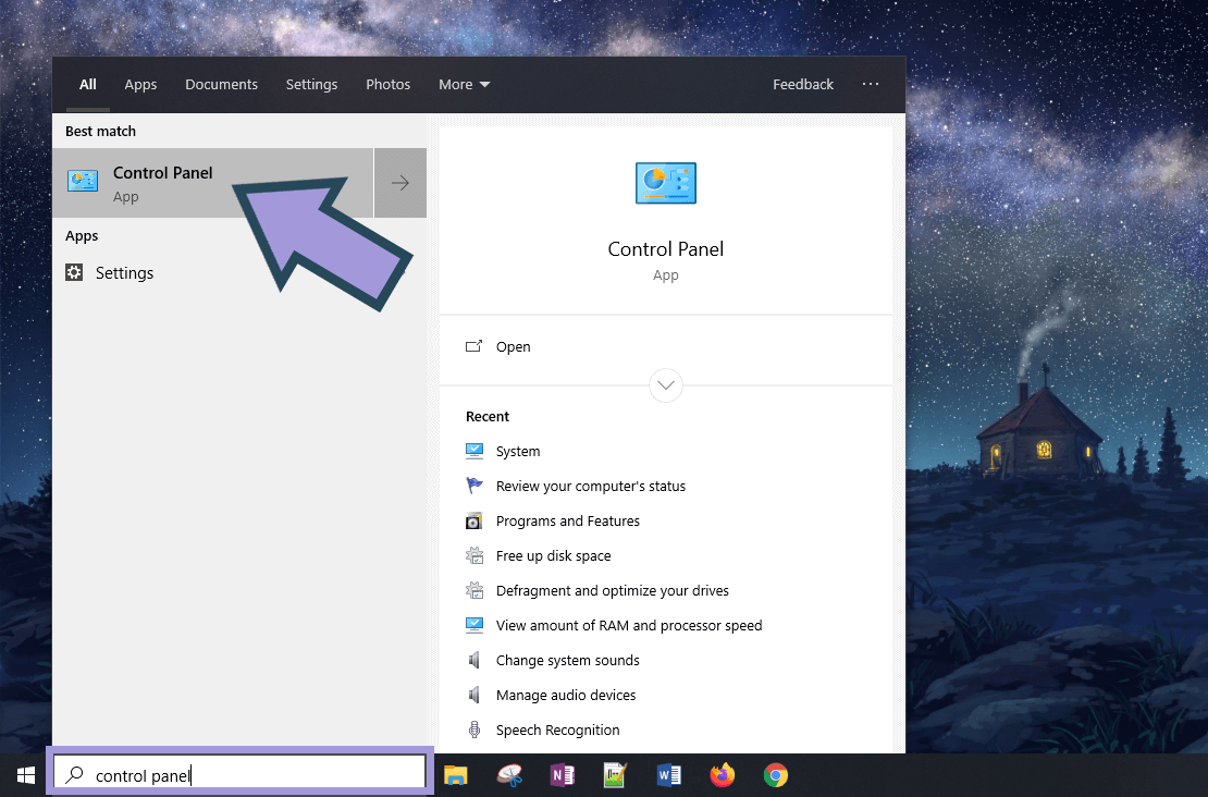 Click Control Panel on the Windows Menu