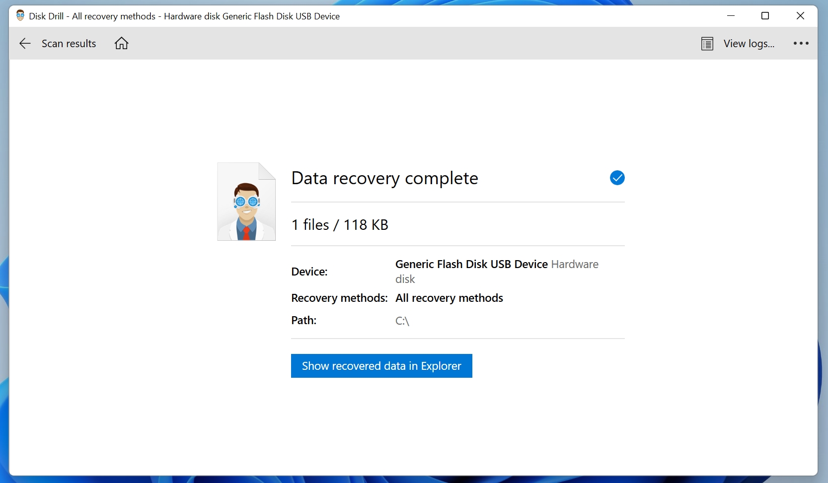 File recovery complete screen in Disk Drill.