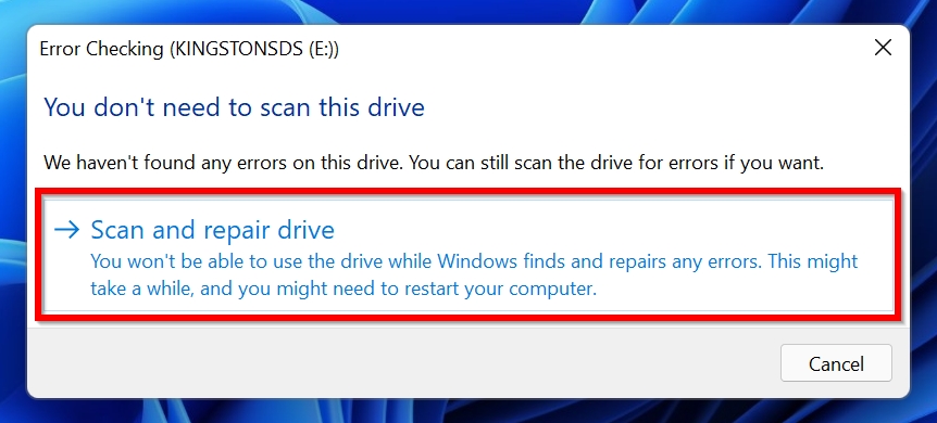 Error checking scan prompt