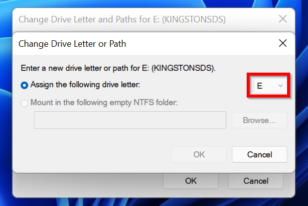 Drive letter drop down option.