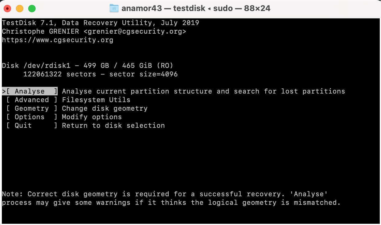 analyse partition test disk Mac