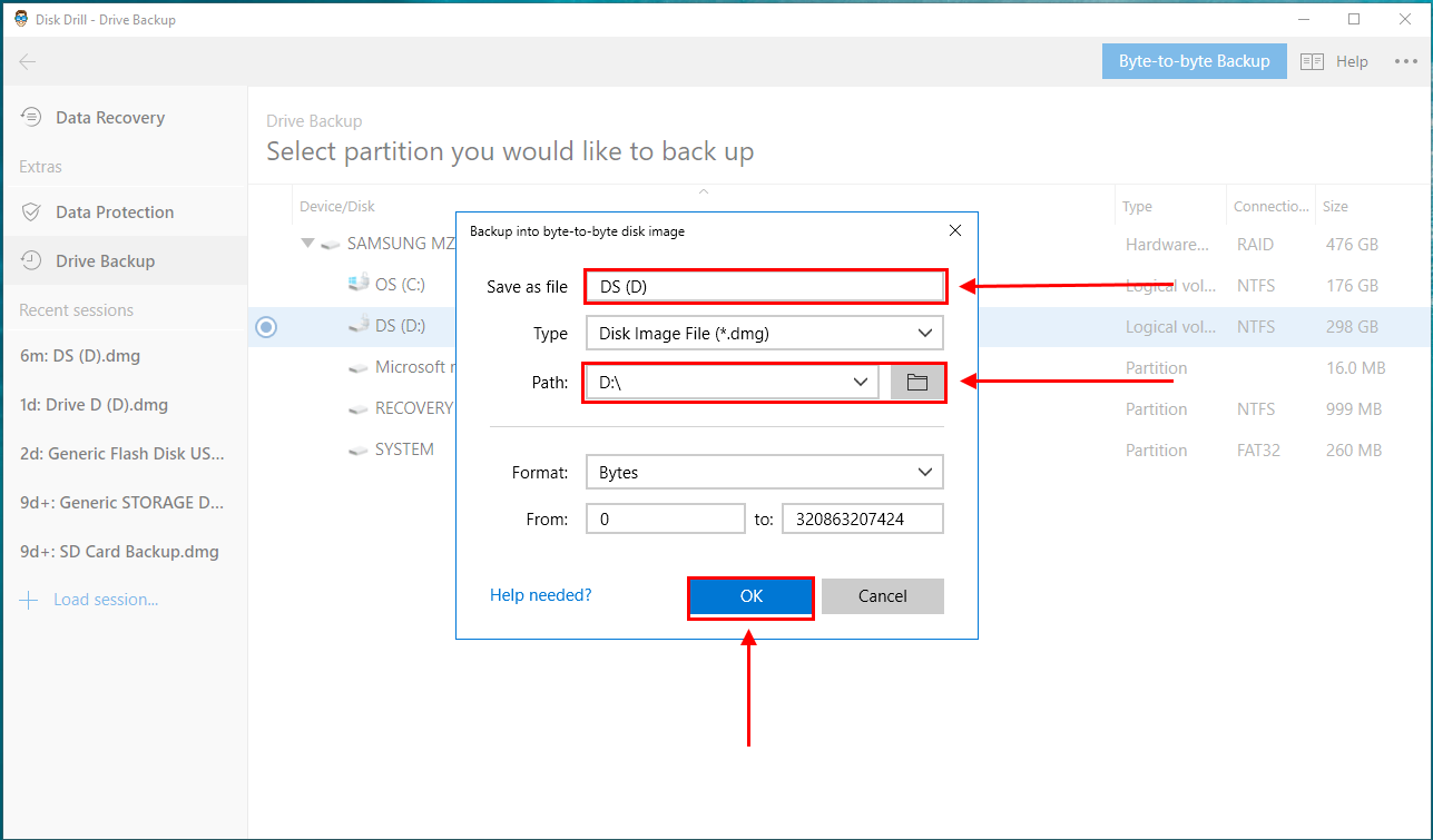 Disk Drill backup location selection