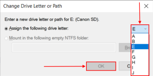 Drive letter dropdown menu