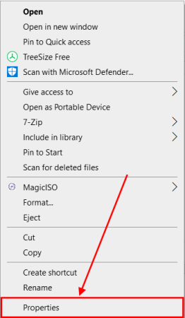 Properties button 