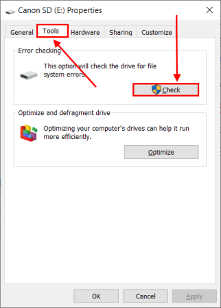 Check button in the Tools Menu