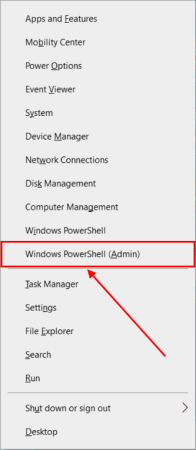 Windows Powershell (Admin) button in the Quick Access Menu