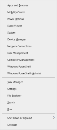 Windows Powershell (Admin) button in the Quick Access Menu