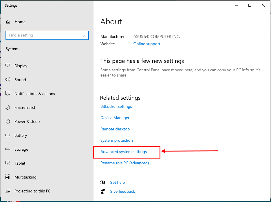 Advanced Settings selected in Setting 