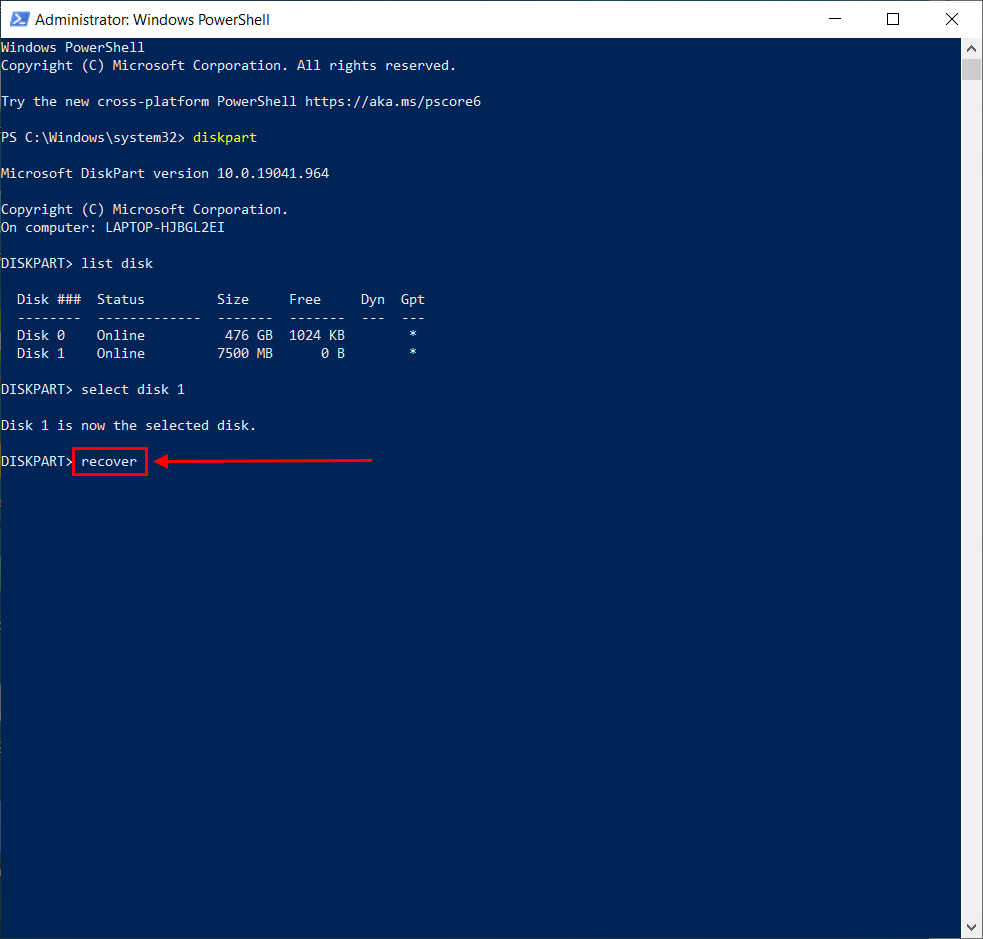 recover command in Powershell