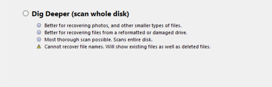 Dig deeper scan mode in DiskDigger.