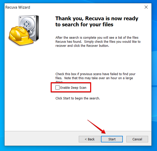 enable recuva deep scan