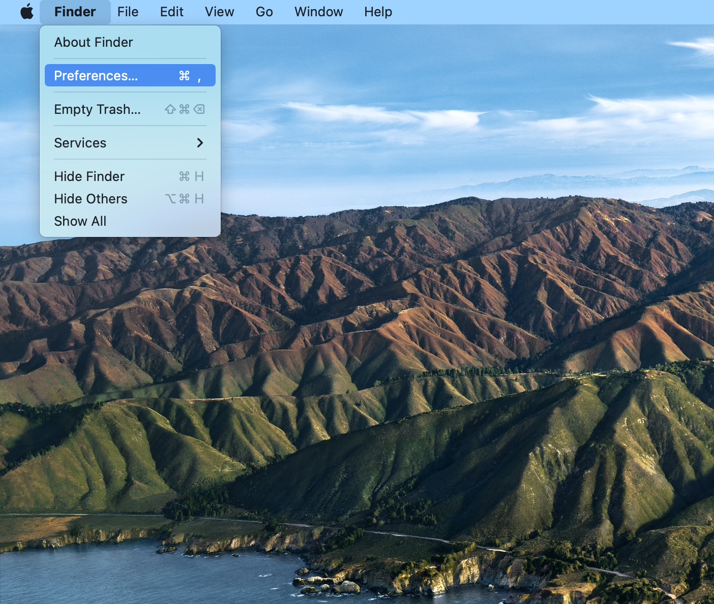 finder menu preferences