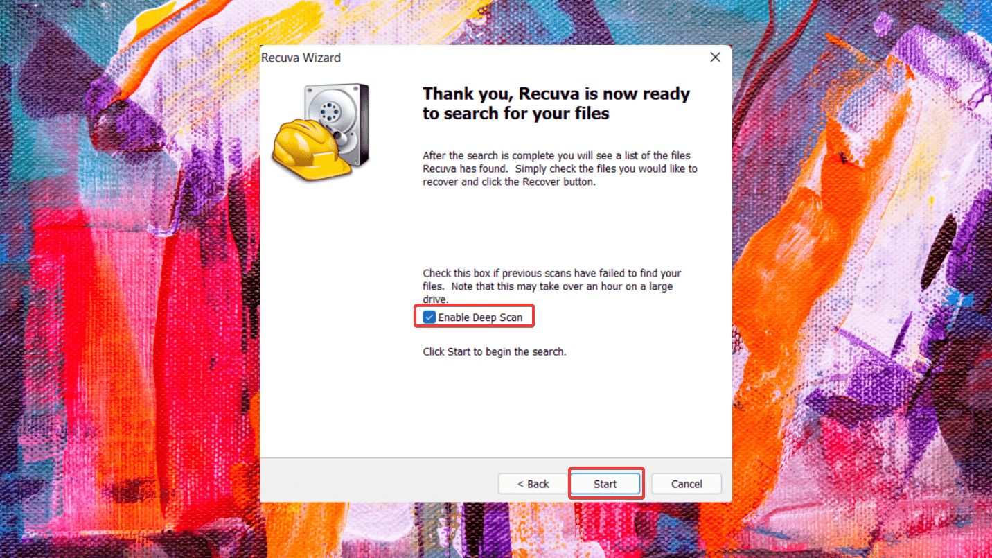 enabling deep scan on recuva
