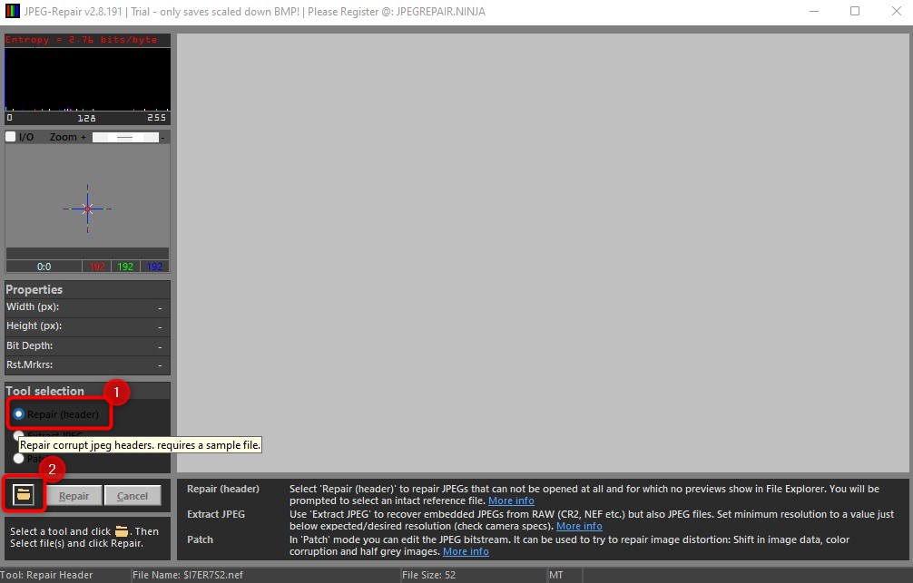 using repairninja to repair nef files