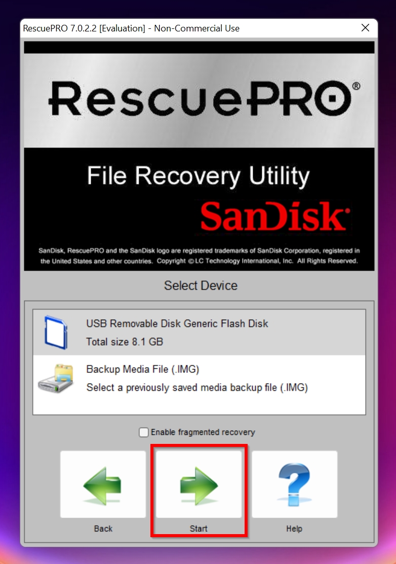 Device list in SanDisk RescuePRO