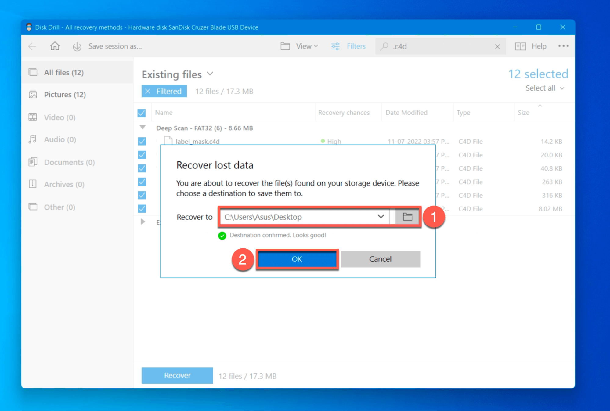 select. a recovery destination on disk drill