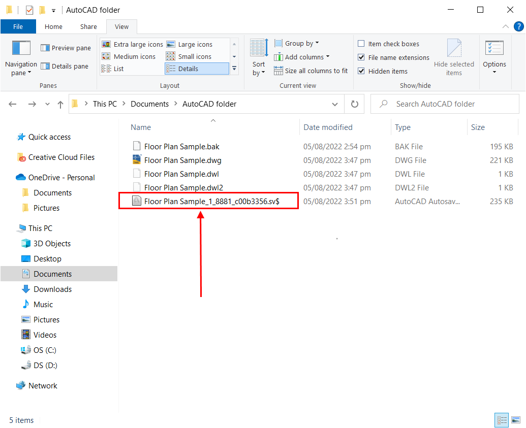 autosave file in File Explorer